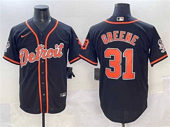 Men%27s Detroit Tigers #31 Riley Greene Black With Patch Cool Base Stitched Jersey->detroit tigers->MLB Jersey